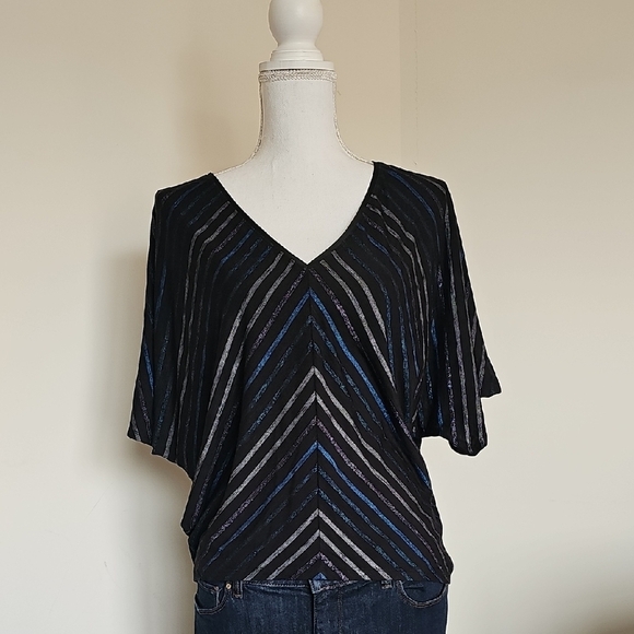 Women's Black and Blue Striped Dolman Top - Picture 1 of 5